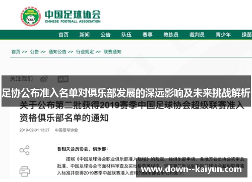 足协公布准入名单对俱乐部发展的深远影响及未来挑战解析